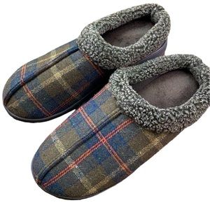 Cozy Mountain Men's Large (US 11-12) Plaid Clog Slippers in Brown Faux Fur Comfy